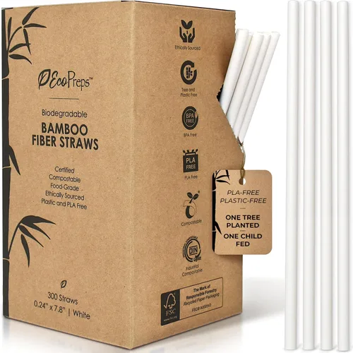 Vista 8 de EcoPreps - Pajitas desechables de fibra de bambú biodegradable, 150 unidades, 7.8 pulgadas 100% Compostable, Eco-Friendly Drinking Straw