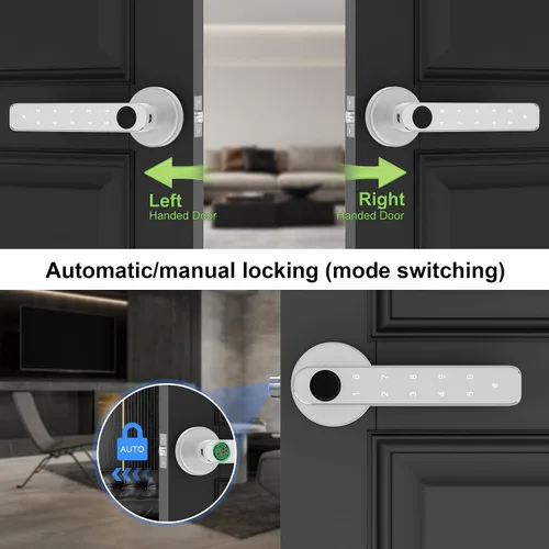 Vista 5 de Pomo de puerta con huella dactilar, Cerradura de puerta con huella dactilar con teclados, tarjeta llavero, Bluetooth, llave, cerradura inteligente