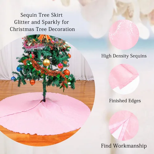Vista 5 de DUOBAO Falda de Árbol Rosa de Navidad Brillante Faldas de Navidad Halloween Mini 24 Pulgadas Adorno, Elegante Decoración para Hogar Exterior e