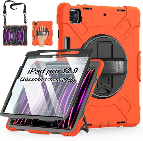 Vista 25 de Funda para iPad Pro de 12.9 2022/2021/2020/2018: Funda para iPad Pro 12.9 6ª/5ª/4ª/3ª generación con protector de pantalla, soporte para lápices