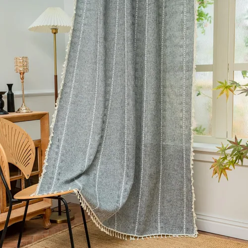 Vista 14 de Deeprove Cortina Boho de 96 pulgadas de largo para sala de estar, dormitorio, guardería, lino café semi-transparente transpirable de 96 pulgadas