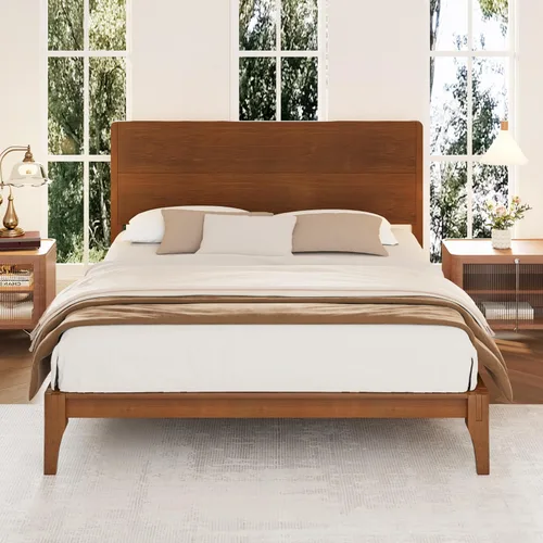 Vista 3 de Cama de plataforma tamaño Queen con cabecero y estribo, color marrón