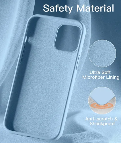 Vista 5 de funda para iPhone 12 y iPhone 12 Pro de 6.1 pulgadas, de silicona líquida con protección de cuerpo completo, con forro de tela de microfibra suave