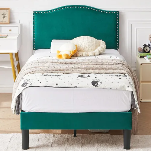 Vista 18 de VECELO Base de cama tamaño Queen, base de cama de plataforma con cabecera tapizada de altura ajustable, marcos resistentes y fuerte soporte