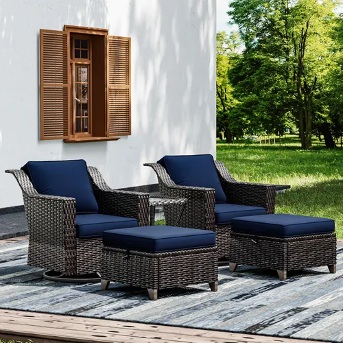 Vista 40 de Joyside Juego de 2 sillas de mimbre para patio, muebles de ratán para exteriores con reposabrazos anchos y cojines gruesos, tamaño grande mejorado
