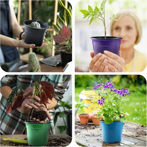 Vista 5 de Oubest Paquete de 30 macetas de plástico para plantas de 5 pulgadas con agujeros de drenaje, flores multicolores, trasplante de plántulas