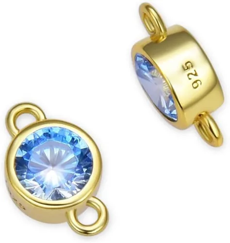 Vista 9 de Adabele - 2 unidades de plata esterlina chapada en oro real de abril con eslabones de piedra natal de abril de 0.16 pulgadas, conector de diamante