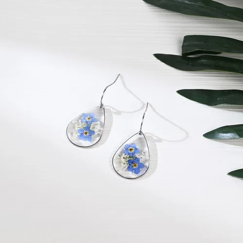 Vista 4 de Forget Me Not Handmade Pressed Flower Earrings Sterling Silver Drop Dangle Resin Dry Flower Earrings for Women Trendy