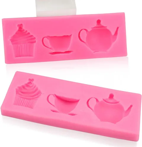 Vista 5 de Meiyouju - Juego de 2 moldes de silicona para tetera, moldes de silicona de grado alimenticio para dulces, decoración de pasteles, chocolate