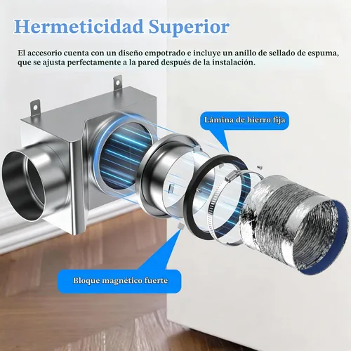 Vista 3 de Acoplamiento magnético de ventilación de secadora de acero inoxidable, conexión y desconexión rápidas, kit de conector de ventilación de secadora