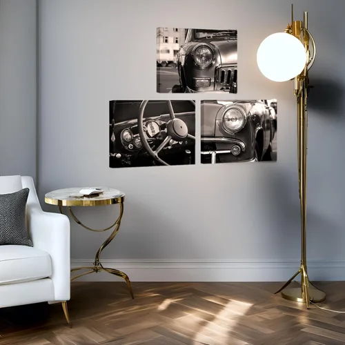 Vista 2 de Nachic Wall 3 piezas de imágenes retro sepia clásicas de automóvil americano, impresión en lienzo vintage para volante de coche antiguo, póster