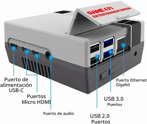 Vista 2 de GeeekPi Funda para Raspberry Pi 4, Pi 4 con ventilador de refrigeración y disipador de calor Pi 4, funda retro Gaming Game4Pi para Raspberry Pi 4