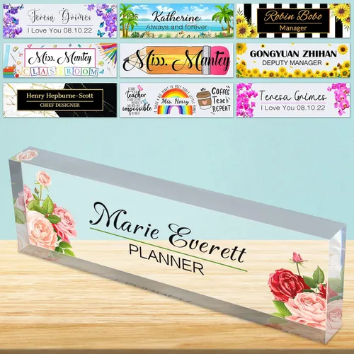 Vista 20 de Placa de nombre de escritorio personalizada de bloque de acrílico personalizado para oficina, placa de escritorio personalizada, decoración