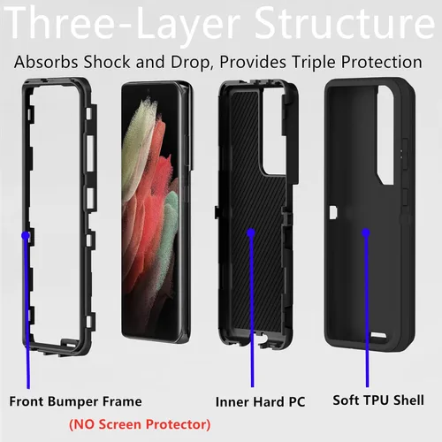 Vista 2 de Funda protectora resistente para Samsung Galaxy S21 Ultra, resistente a prueba de polvo, a prueba de golpes, protección contra caídas, 3 en 1