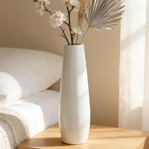 Vista 13 de Florero de cerámica blanco de 12 pulgadas, jarrones altos para hierba de las pampas, decoración del hogar, jarrones modernos con textura