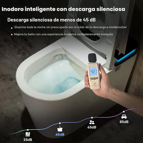 Vista 9 de Casta Diva Inodoro inteligente con bidé incorporado, apertura y cierre automático, sensor de pie, descarga automática de 1000 MaP, altura