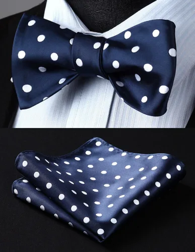Vista 32 de HISDERN Pajaritas para hombre, diseño de lunares, corbatín y bolsillo cuadrado, clásico, esmoquin de negocios, boda, pajaritas, pañuelo
