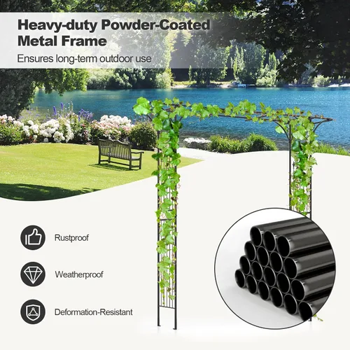 Vista 5 de Tangkula Cenador de jardín de 6.7 pies, arco de metal con enrejado para plantas trepadoras al aire libre, decoración de jardín al aire libre