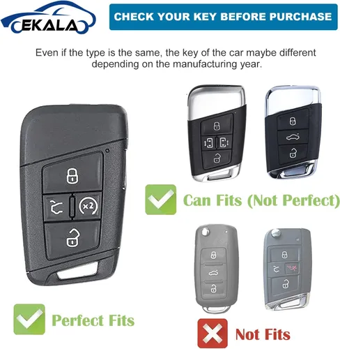 Vista 2 de EKALA Funda para llavero Volkswagen con llavero de cuero, 4 botones de TPU suave, compatible con Volkswagen Tiguan Atlas Passat Jetta Golf Alltrack