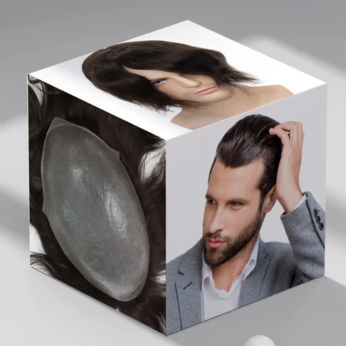 Vista 27 de toupee tupé para hombres 0.002 in ultra suave, transparente, piel fina, toda línea capilar natural con bucle en V para hombre, pelucas de sistemas