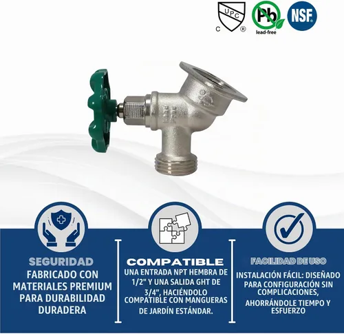 Vista 5 de XFITTING 1/2" hembra NPT x 3/4 GHT Sillcocks, GHT (manguera de jardín roscada) - latón 26-2-3 (1)