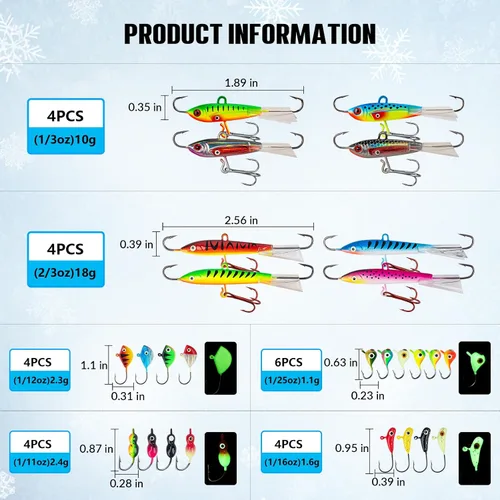 Vista 4 de THKFISH: Señuelos de pesca en hielo, plantillas de pesca en hielo, equipo de pesca en hielo, señuelos duros y plantillas de pesca Walleye, kit