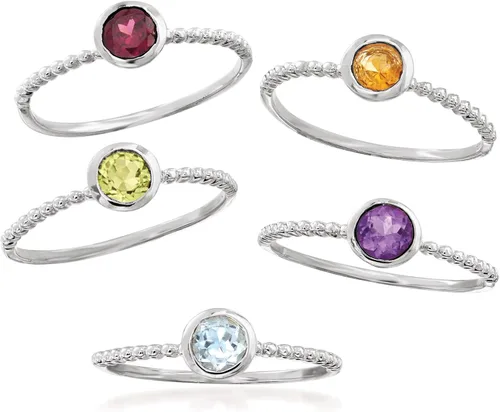 Vista 4 de Ross-Simons Juego de joyas multipiedras preciosas de 1.60 quilates 5 anillos de cuentas en plata de ley