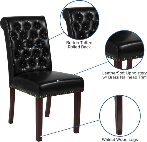 Vista 4 de BizChair Silla Parsons LeatherSoft negra con respaldo enrollado y ribete de uñas