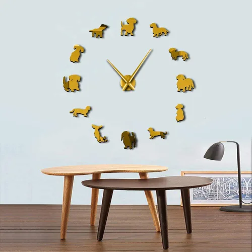 Vista 10 de Gran 3D DIY Dachshund Reloj de pared sin marco con efecto espejo (negro)