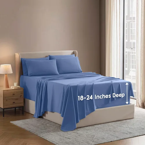 Vista 12 de Nestl - Juego de sábanas de bolsillo extraprofundo y de microfibra suave, 7 piezas, sábanas y fundas de almohada resistentes a la decoloración