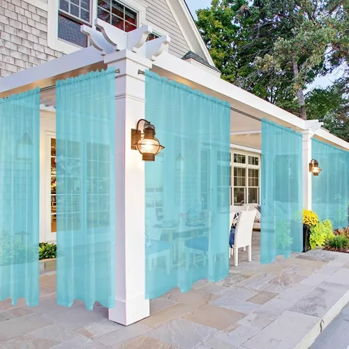 Vista 9 de SpaceDresser Cortinas traslúcidas para patio y exteriores, 4 paneles impermeables con bolsillo para barra, cortina interior para sala de estar Aqua