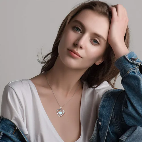 Vista 3 de Cuoka Collar de plata de ley 925 con texto en inglés "I Love You to The Moon and Back
