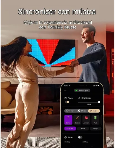 Vista 6 de Panel Maestro Cuadros Twinkly, Panel LED RGB, Incluye 1 Panel Principal y Fuente de Alimentación USB-C, Compatible con HomeKit, Alexa y Google Home