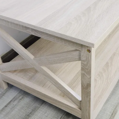 Vista 5 de Mesa de centro Rainbow Sophia, mesa de centro moderna de estilo granja en madera con almacenamiento de 2 niveles, 40 pulgadas, roble blanco