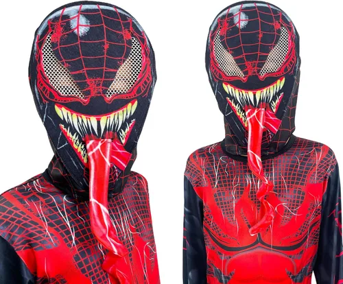 Vista 2 de LULUNEE Disfraz de superhéroe para niños, overol de cosplay de Halloween, estilo 3D rojo (110)
