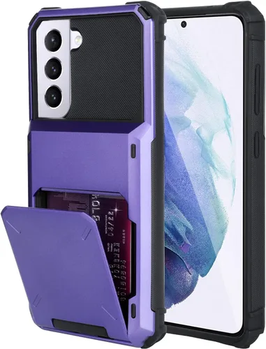 Vista 13 de Funda tipo cartera para Samsung Galaxy S22 con ranura para 2 tarjetas de crédito Funda a prueba de golpes Hybrid Heavy Duty Protection Armor Funda