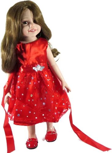 Vista 5 de Ropa y accesorios para muñecas de 18 pulgadas, hermoso vestido rojo con lunares para muñecas de 18 pulgadas