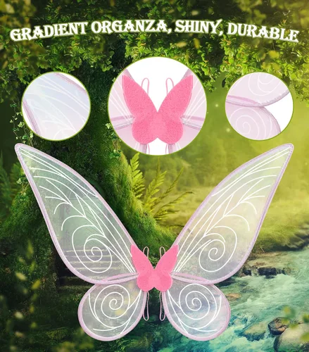 Vista 6 de Alas de hada para niñas, alas transparentes brillantes para mujeres y adultos, alas de mariposa para niños, cumpleaños, Halloween