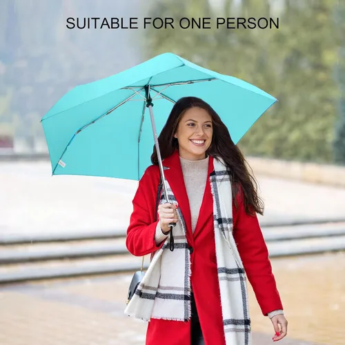 Vista 2 de LEAGERA Paraguas de viaje compacto para bolso, mango plano, impermeable para lluvia ligera