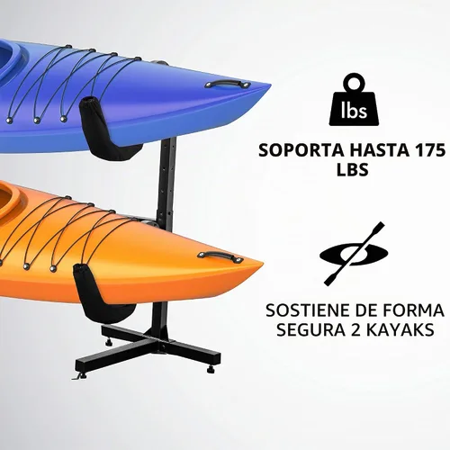 Vista 3 de RaxGo - Estante de almacenamiento independiente para kayak, almacenamiento resistente para dos kayaks, SUP, canoa y tabla de remo para interiores