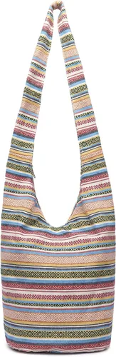 Vista 130 de Bolsa de hombro para mujer, de lona en estilo hippie/bohemio para llevar cruzada al hombro, disponible en diferentes colores y estampados