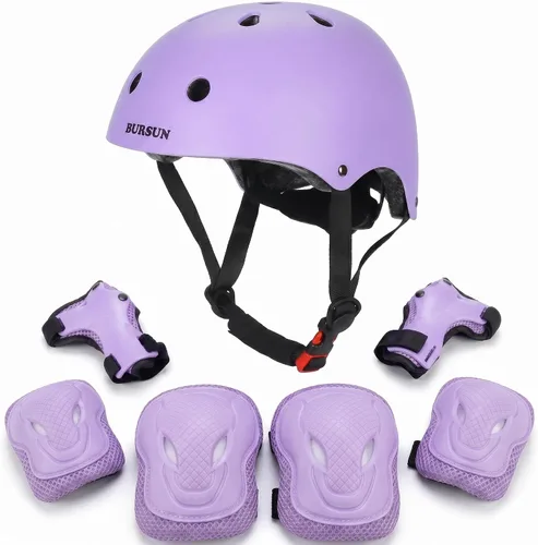 Vista 10 de Conjunto de casco de bicicleta para niños, casco ajustable para niños pequeños de 2 a 8 años con rodilleras, coderas y muñequeras Casco