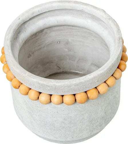 Vista 2 de MACETERO CERÁMICA ø19 cm GRIS C/BOLITAS Madera_° 7.5 x 6.3 in