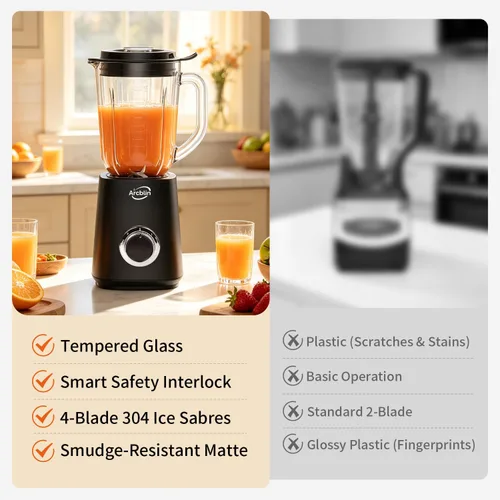 Vista 10 de Batidora de vidrio con 51 oz, 1100W, 2 velocidades + pulso, negro