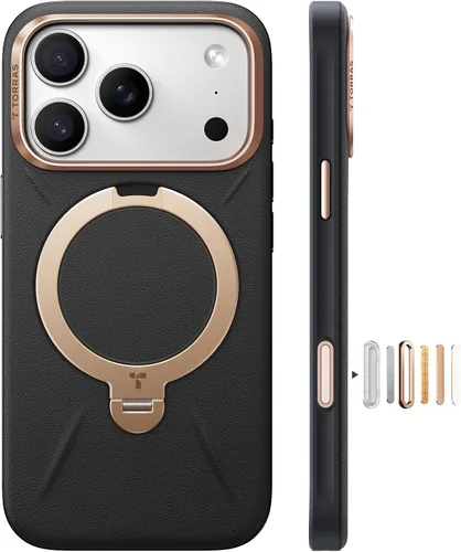 Vista 9 de TORRAS Q3 VegSkin - Funda de piel para iPhone 17 Pro, soporte magnético 360 Naranja quemado