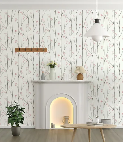 Vista 7 de Timeet - Papel pintado floral blanco y rosa, papel de pared moderno, papel de contacto para despegar y pegar, autoadhesivo, extraíble