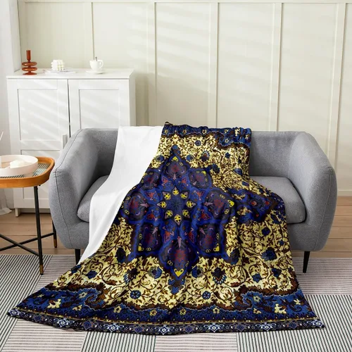 Vista 9 de Erosebridal Manta Bohemia de Tiro 40x50 Pulgadas, Retro Azul Amarillo Degradado Rojo Floral Bohemio Tribal de Vellón, Vintage Antiguo Enrejado
