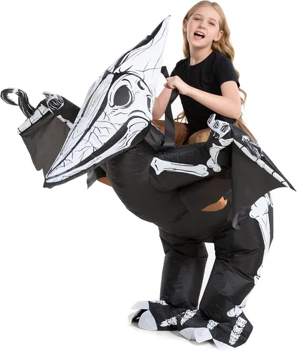 Vista 6 de HSCTEK Disfraz inflable de dinosaurio esqueleto para niños T-Rex