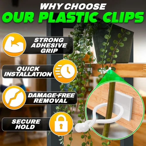 Vista 5 de 100 clips transparentes para plantas trepadoras de interior, clips de pared blancos y flexibles para plantas trepadoras para organizar enredaderas