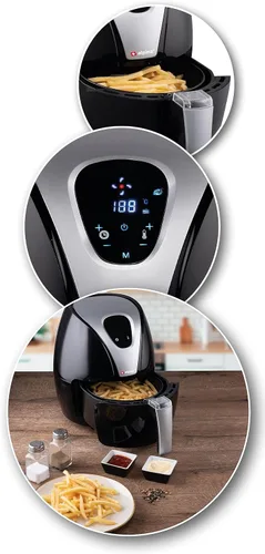 Vista 8 de alpina Hot air fryer, fryer, roasting, frying, grilling, roasting and frying, up to 80% less fat, 2-4 people, 2.4 liters, black